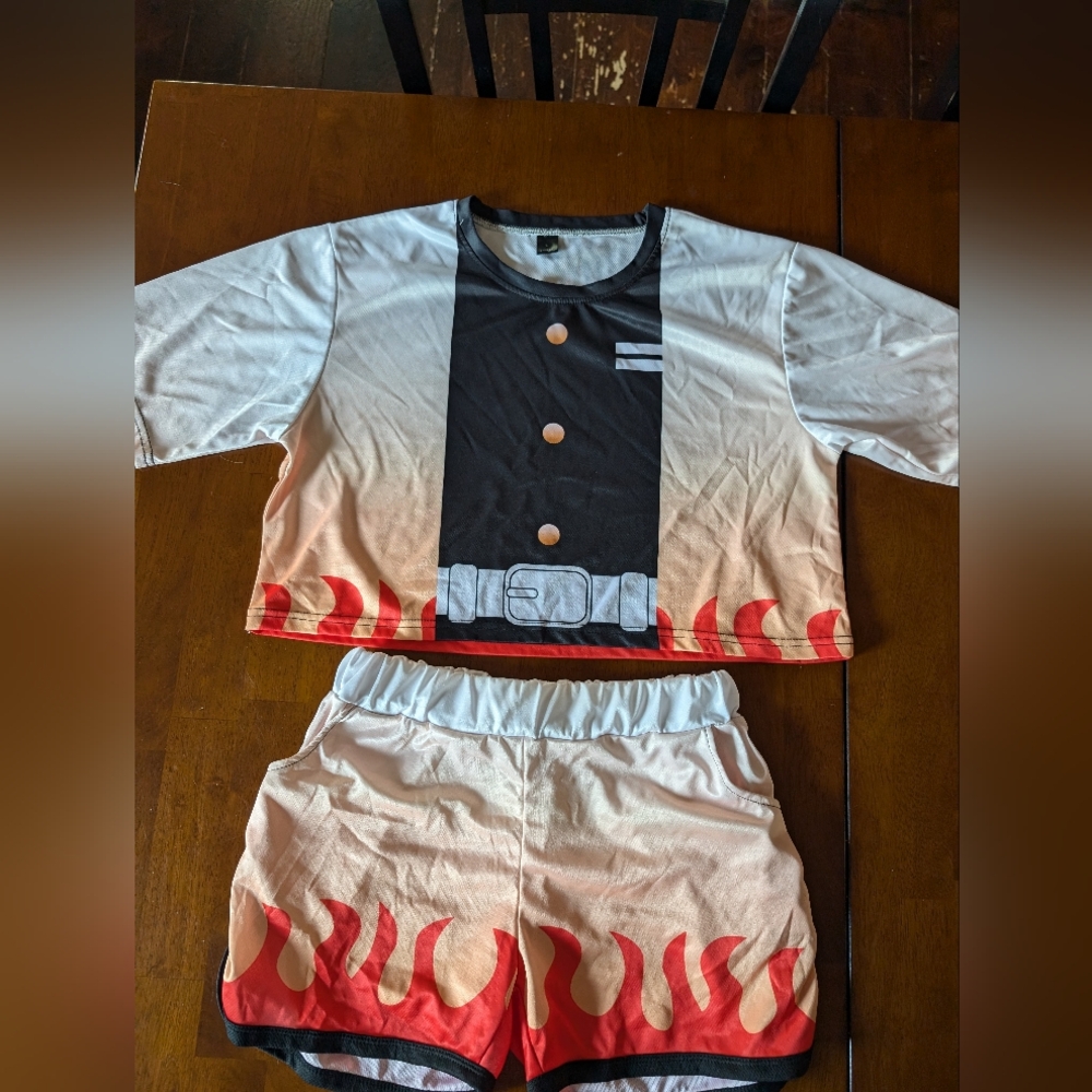 Cute women's anime crop top w/ shorts Demon Slayer - Rengoku - Halloween LARGE